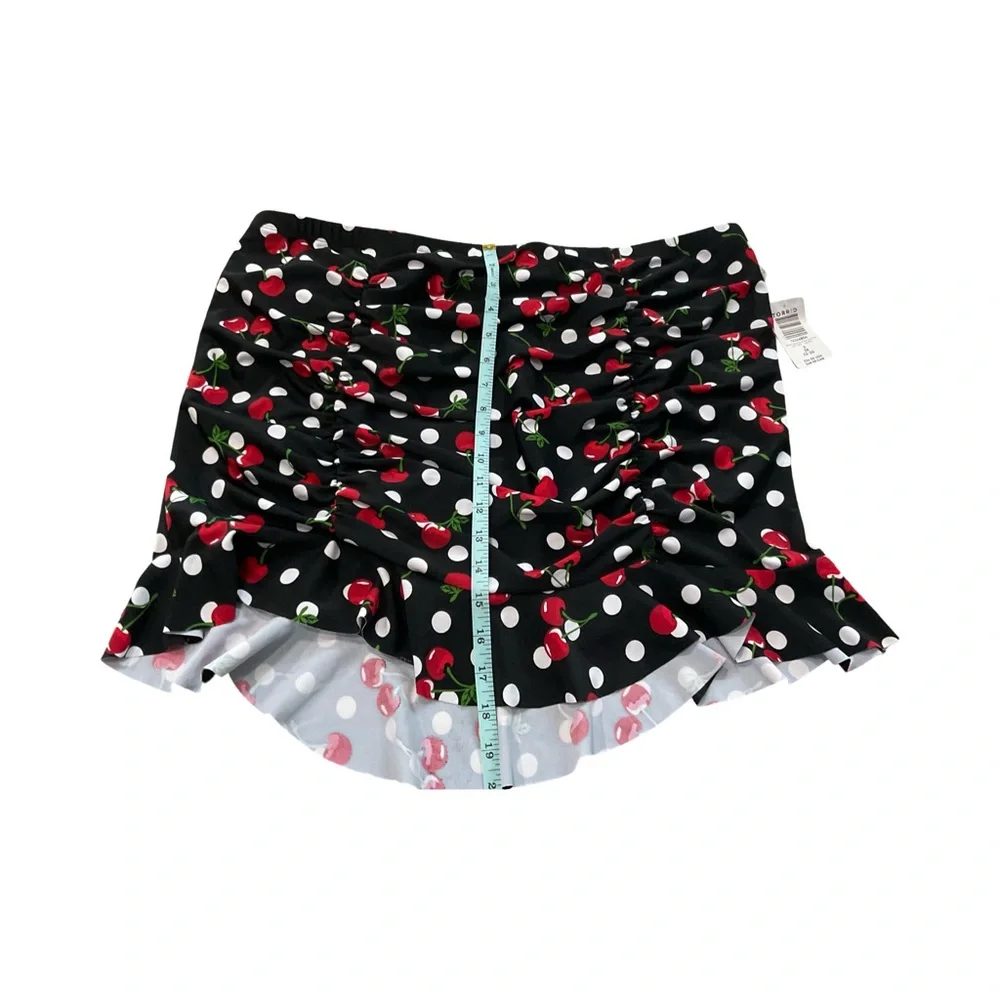 Torrid Swim Skirt Skort Retro Black and Red Cherries Polka Dot Ruffled Ruched 3X - Picture 2 of 4